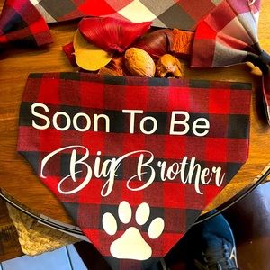 Dog Bandanna Announcement with match bow and dog tag